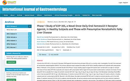 image for Phase 1 Study of EDP-305, a Novel Once-Daily Oral Farnesoid X Receptor Agonist, in Healthy Subjects and Those with Presumptive Nonalcoholic Fatty Liver Disease