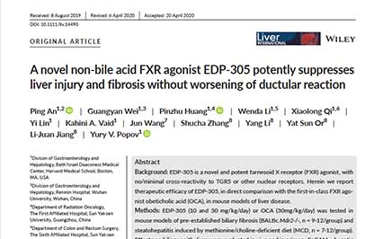 image for A Novel Non-Bile Acid FXR Agonist EDP-305 Potently Suppresses Liver Injury and Fibrosis without Worsening of Ductular Reaction
