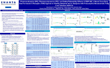 image for Pharmacokinetics (PK), Pharmacodynamics (PD), and Safety/Tolerability Effects of EDP-305, a Novel Once-Daily Oral Farnesoid X Receptor (FXR) Agonist in Healthy Subjects and in Subjects with Presumptive Nonalcoholic Fatty Liver Disease (NAFLD)