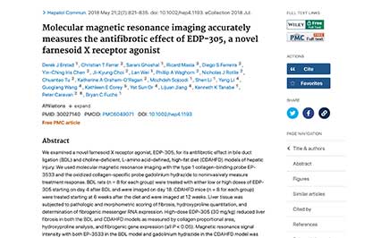 image for Molecular Magnetic Resonance Imaging Accurately Measures the Antifibrotic Effect of EDP-305, a Novel Farnesoid X Receptor Agonist.