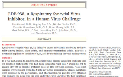 image for EDP-938, a Respiratory Syncytial Virus Inhibitor, in a Human Virus Challenge