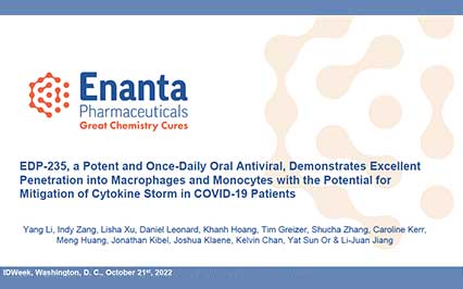 image for EDP-235, a Potent and Once-Daily Oral Antiviral, Demonstrates Excellent Penetration into Macrophages and Monocytes with the Potential for Mitigation of Cytokine Storm in COVID-19 Patients