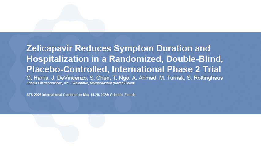 image for Zelicapavir Reduces Symptom Duration and Hospitalization in a Randomized, Double-Blind, Placebo-Controlled, International, Phase 2 Trial